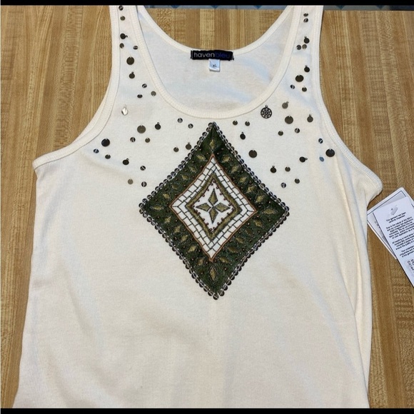 Vintage Haven Bleu Embellished Embroidered Ribbed Tank Top NWT size XL - Picture 7 of 9